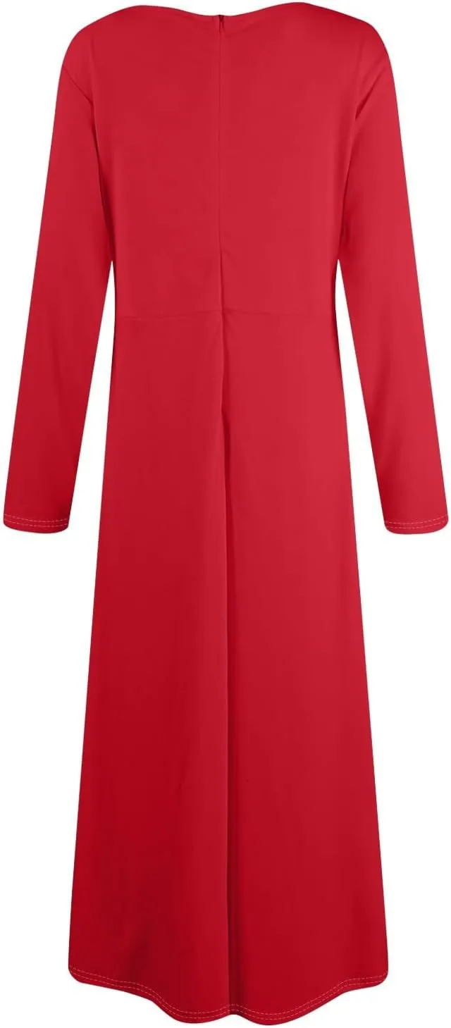 FQZWONG Plus Size Dresses for Curvy Women 2025 Spring Fashion Long Sleeve Maxi Dress Elegant Crewneck Beach Dress with Belt
