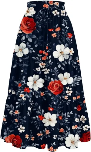 Gingham Skirt for Women High Waist A-Line Maxi Skirt Flowy Long Skirt Summer