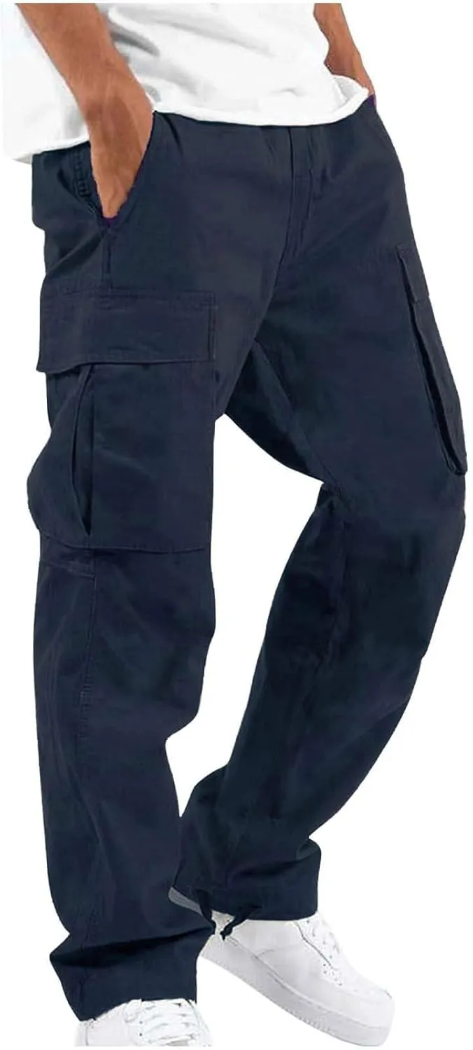 GOFULY Cargo Pants Mens Baggy Drawstring Elastic Waist Sweat Pants Tall with Multi Pockets Pants Casual Joggers Trousers