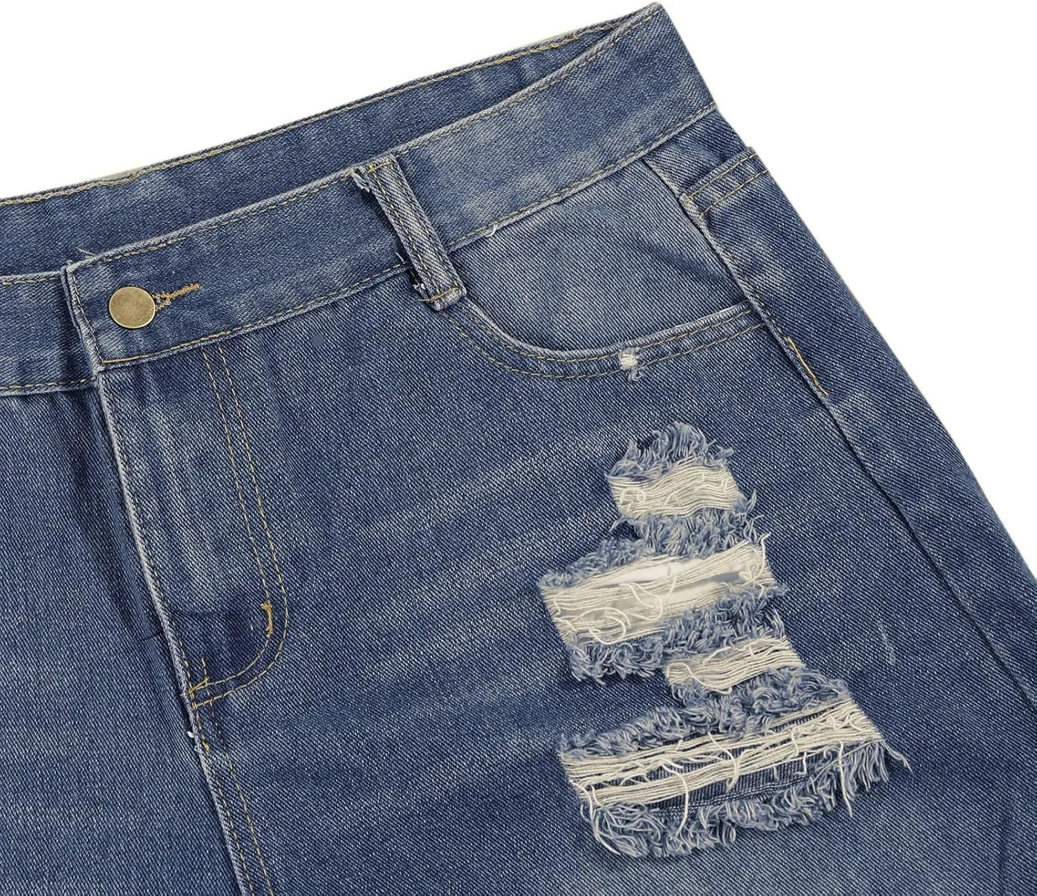 GOKKILRW Womens High Waisted Denim Shorts Casual Ripped Mid Rise Summer Hot Short Jeans Fray Distressed Stretchy Jean Shorts