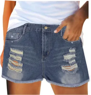 GOKKILRW Womens High Waisted Denim Shorts Casual Ripped Mid Rise Summer Hot Short Jeans Fray Distressed Stretchy Jean Shorts