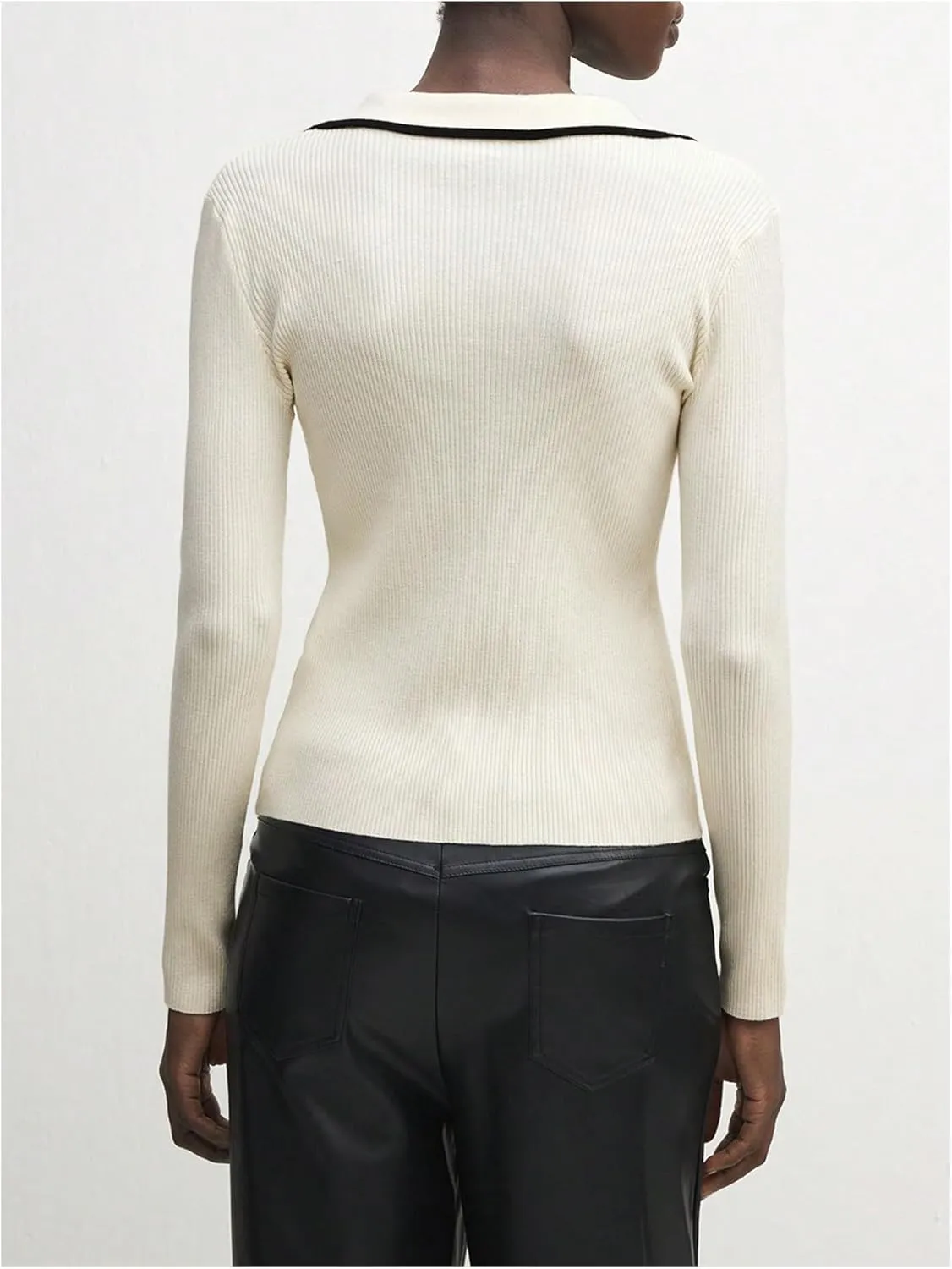 GORGLITTER Women's Contrast Trim Button Down Sweater Cardigan Long Sleeve Collar Rib Knit Tops