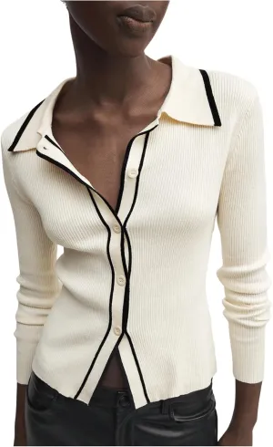 GORGLITTER Women's Contrast Trim Button Down Sweater Cardigan Long Sleeve Collar Rib Knit Tops