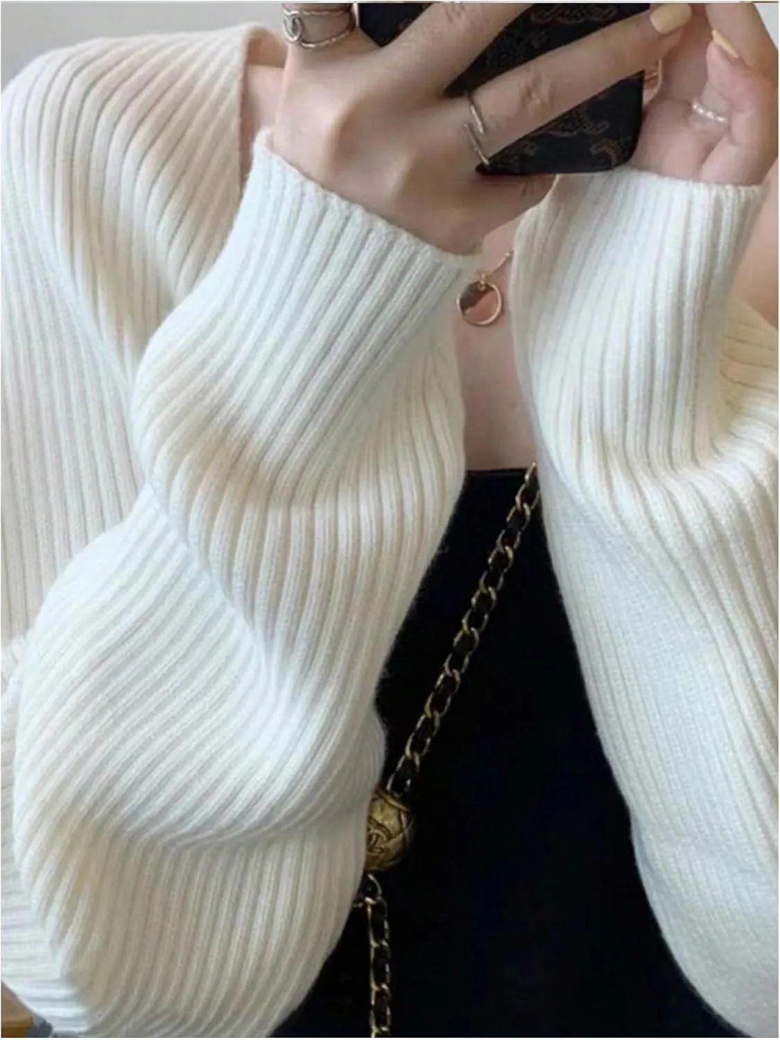 GORGLITTER Women's Long Sleeve Bolero Shrug Open Front Knit Cropped Cardigan Sweater Shrugs