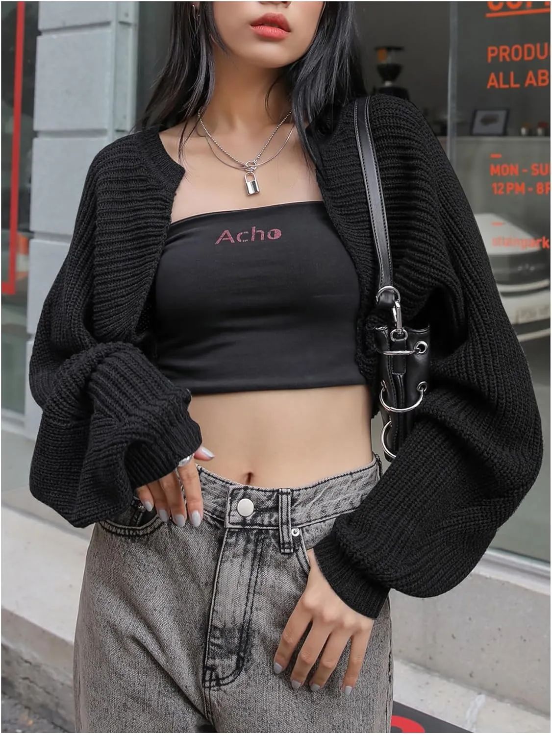 GORGLITTER Women's Long Sleeve Bolero Shrug Open Front Knit Cropped Cardigan Sweater Shrugs