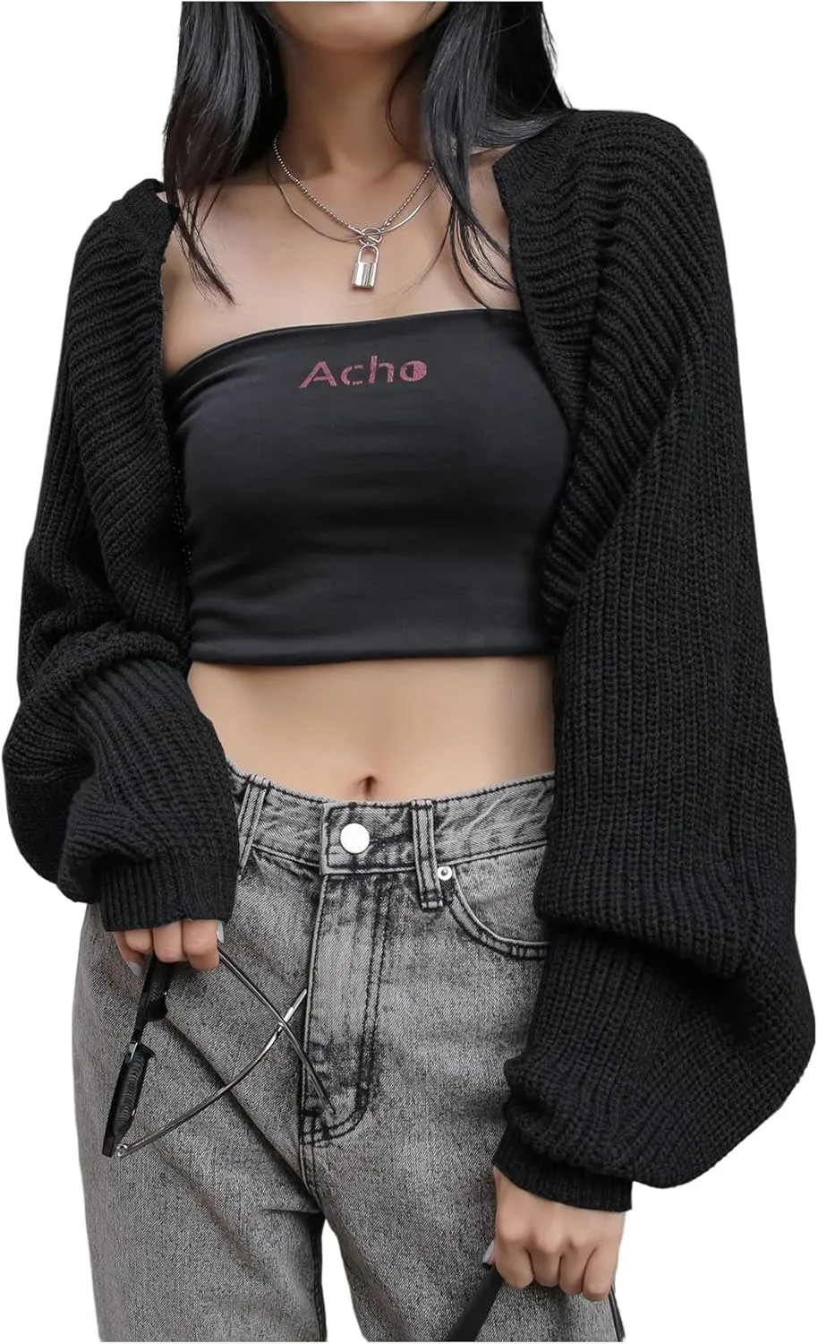 GORGLITTER Women's Long Sleeve Bolero Shrug Open Front Knit Cropped Cardigan Sweater Shrugs