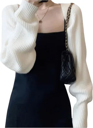 GORGLITTER Women's Long Sleeve Bolero Shrug Open Front Knit Cropped Cardigan Sweater Shrugs