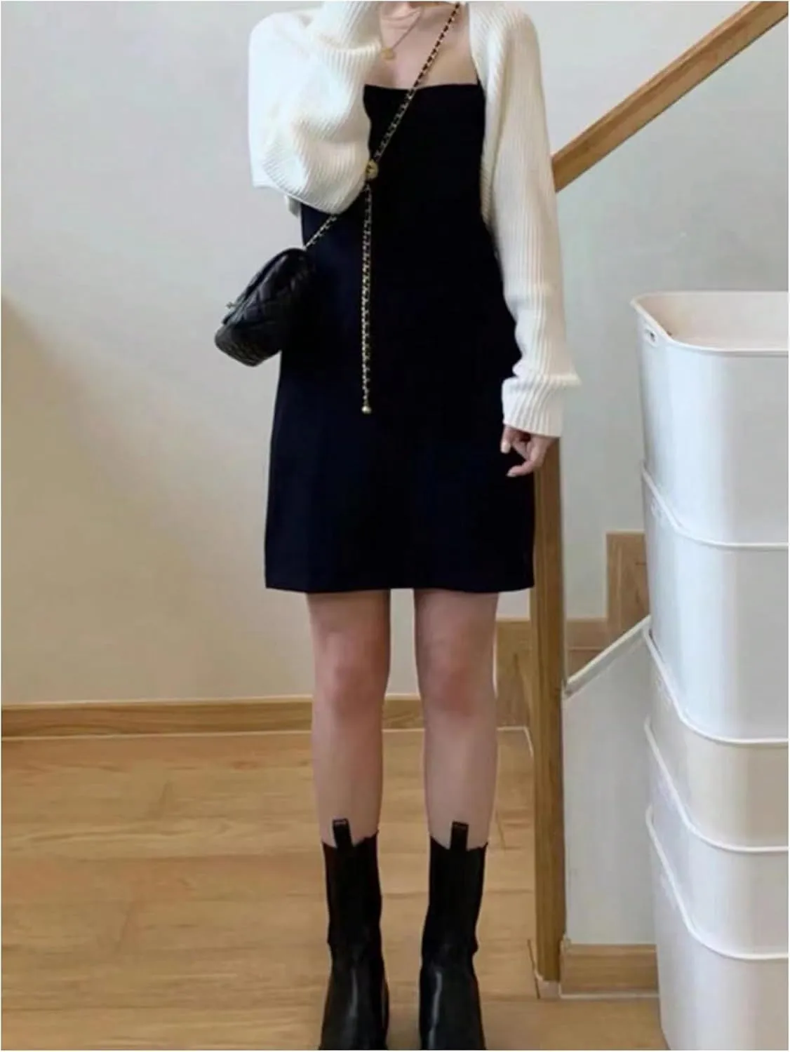 GORGLITTER Women's Long Sleeve Bolero Shrug Open Front Knit Cropped Cardigan Sweater Shrugs