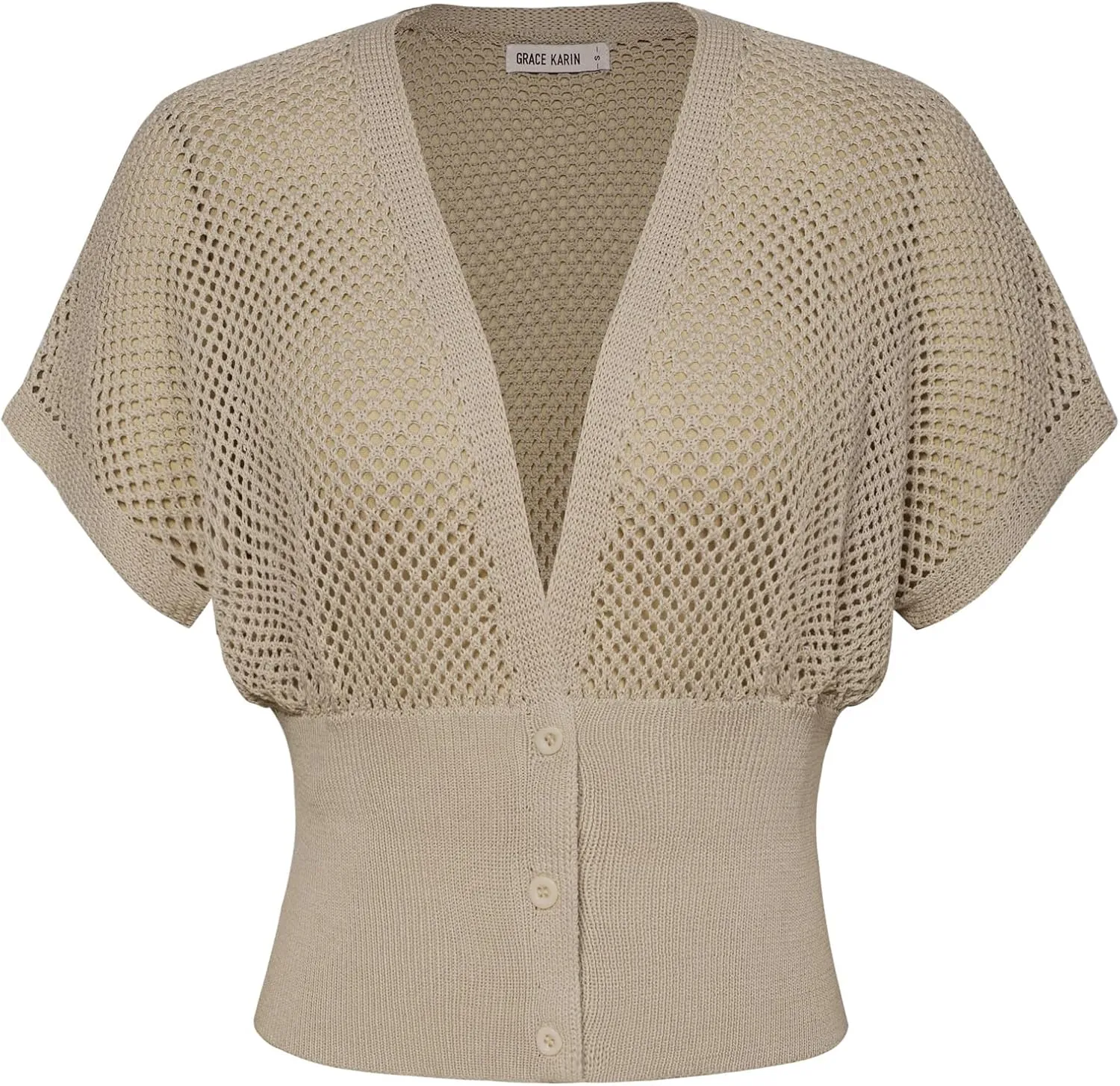 GRACE KARIN 2025 Women Short Sleeve Crochet Cardigan Summer Draped V-Neck Bolero Shrug Sweater Hollow Out Beach Cover Up
