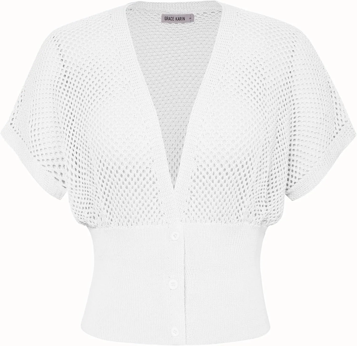 GRACE KARIN 2025 Women Short Sleeve Crochet Cardigan Summer Draped V-Neck Bolero Shrug Sweater Hollow Out Beach Cover Up