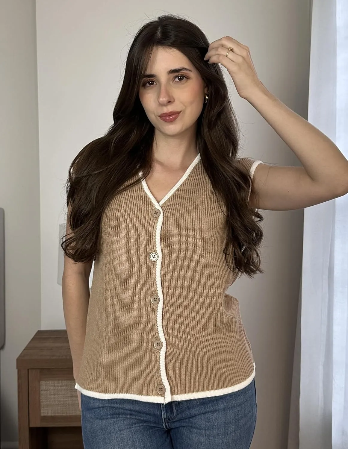 GRACE KARIN Womens Sweater Vest 2025 Summer Casual V Neck Cap Sleeve Button Down Sleeveless Knit Top