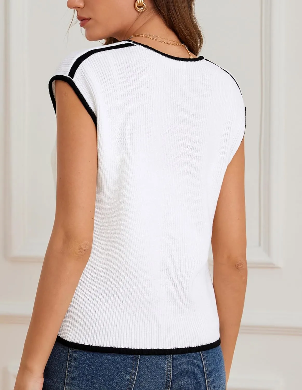 GRACE KARIN Womens Sweater Vest 2025 Summer Casual V Neck Cap Sleeve Button Down Sleeveless Knit Top