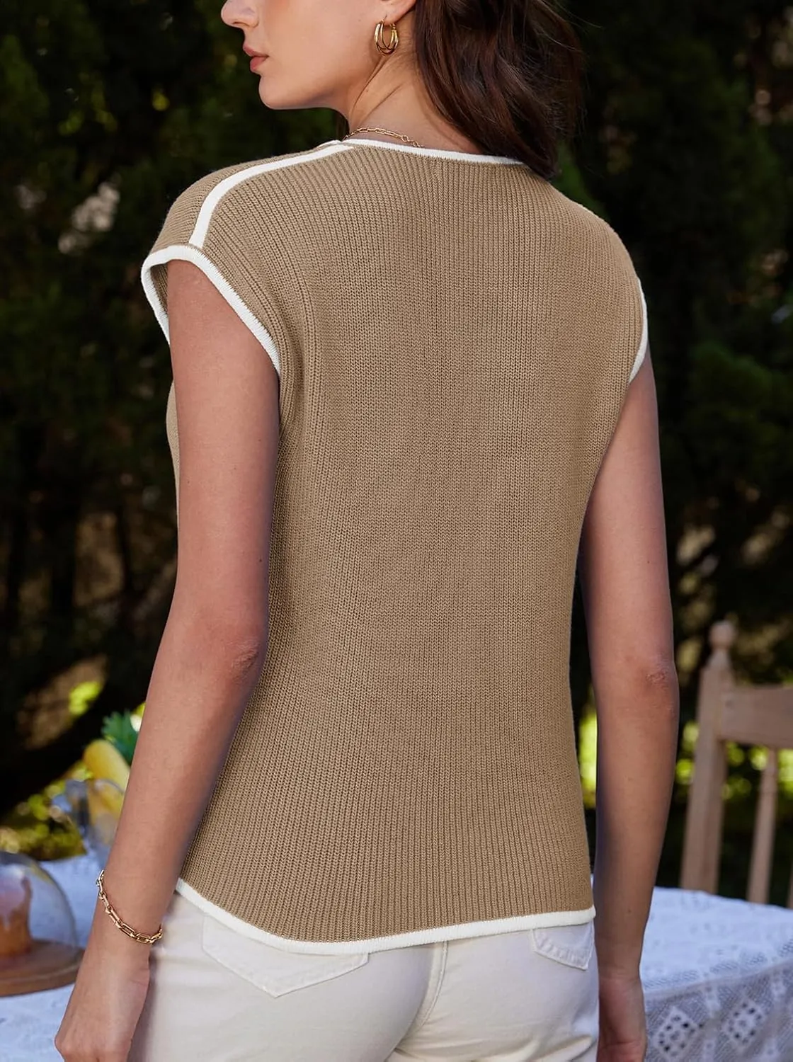 GRACE KARIN Womens Sweater Vest 2025 Summer Casual V Neck Cap Sleeve Button Down Sleeveless Knit Top