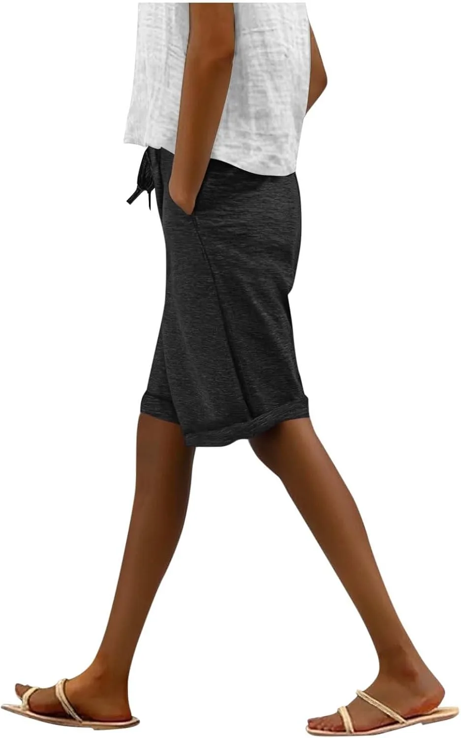 Half Shorts Pants for Women Trendy 2025 Summer Casual Shorts Elastic High Waisted Wide Leg Dressy Short with Pockets
