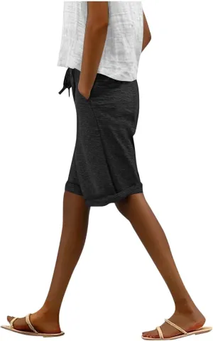 Half Shorts Pants for Women Trendy 2025 Summer Casual Shorts Elastic High Waisted Wide Leg Dressy Short with Pockets