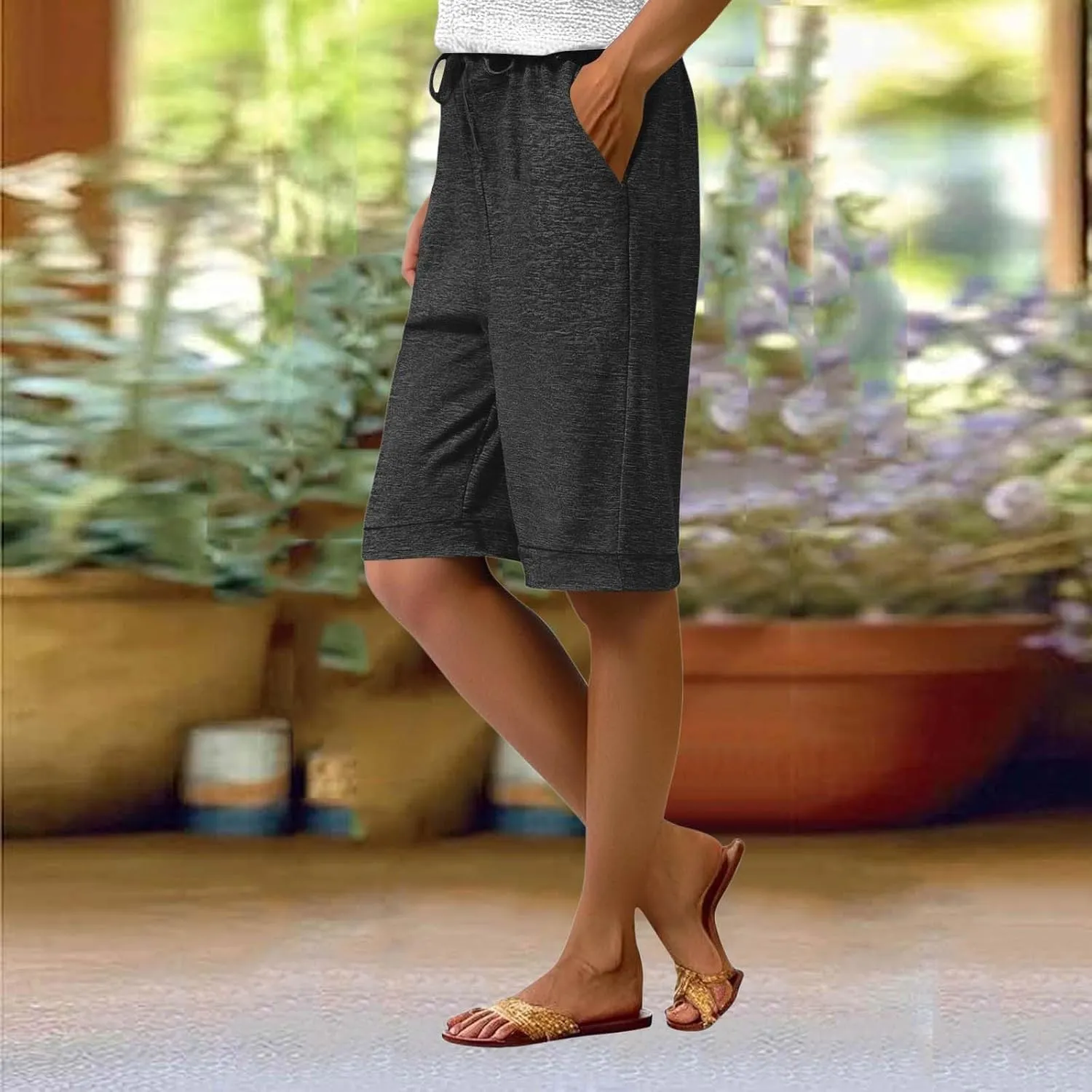 Half Shorts Pants for Women Trendy 2025 Summer Casual Shorts Elastic High Waisted Wide Leg Dressy Short with Pockets