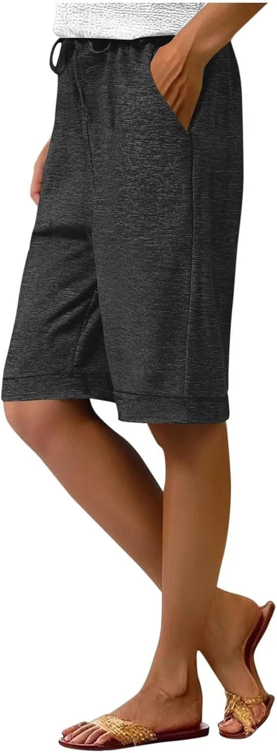 Half Shorts Pants for Women Trendy 2025 Summer Casual Shorts Elastic High Waisted Wide Leg Dressy Short with Pockets