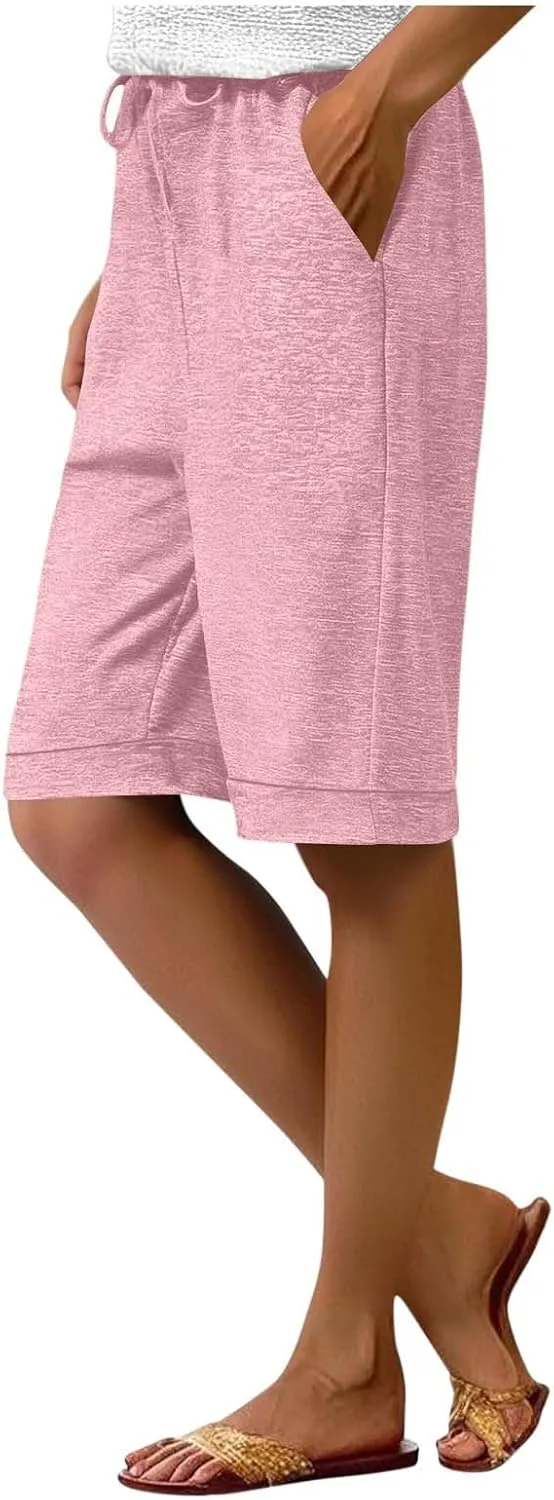 Half Shorts Pants for Women Trendy 2025 Summer Casual Shorts Elastic High Waisted Wide Leg Dressy Short with Pockets