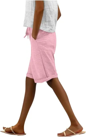 Half Shorts Pants for Women Trendy 2025 Summer Casual Shorts Elastic High Waisted Wide Leg Dressy Short with Pockets