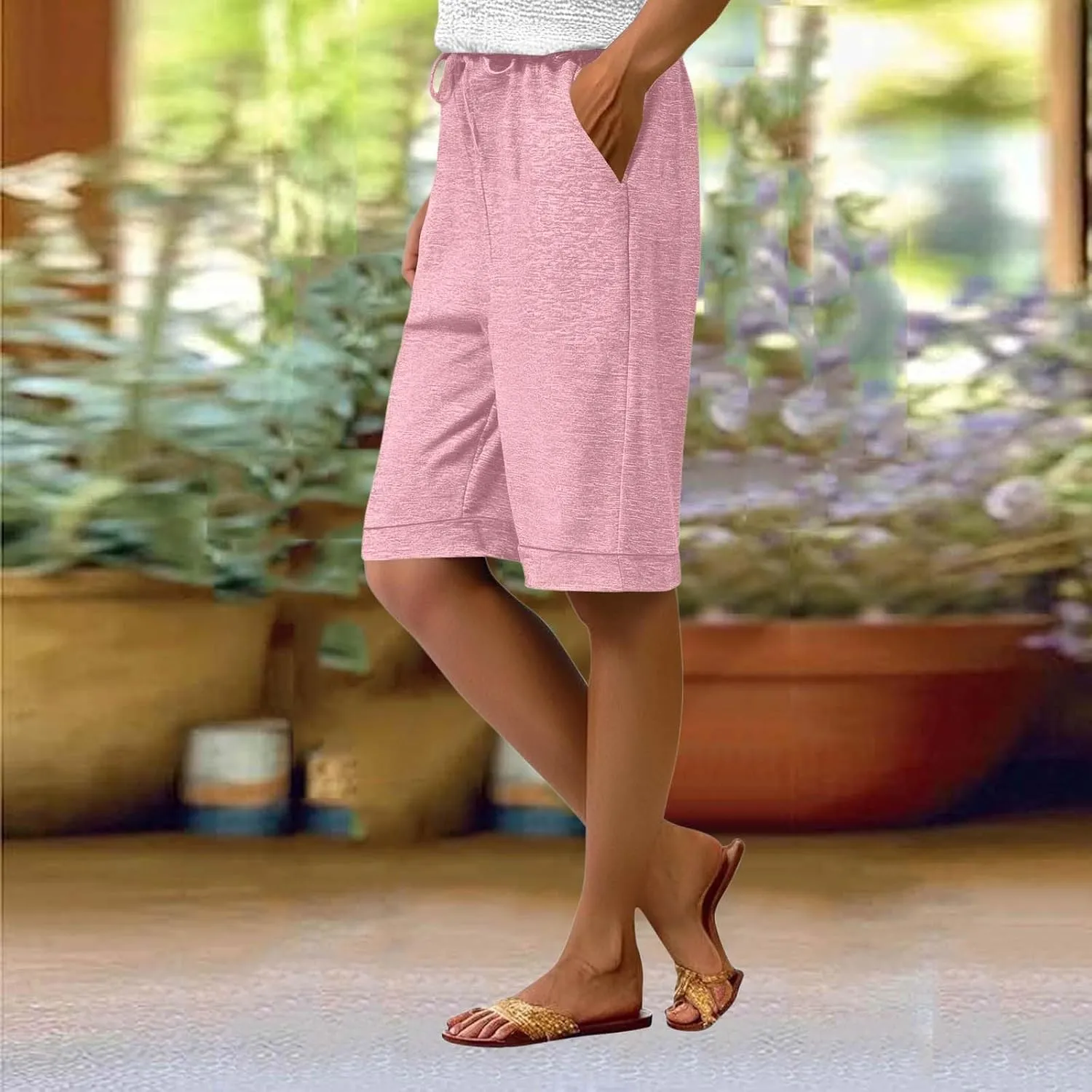 Half Shorts Pants for Women Trendy 2025 Summer Casual Shorts Elastic High Waisted Wide Leg Dressy Short with Pockets