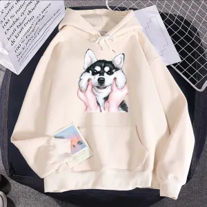Hampson Cute Animal Husky Dog Printing Hoodie: Cozy Up in Whimsical Style