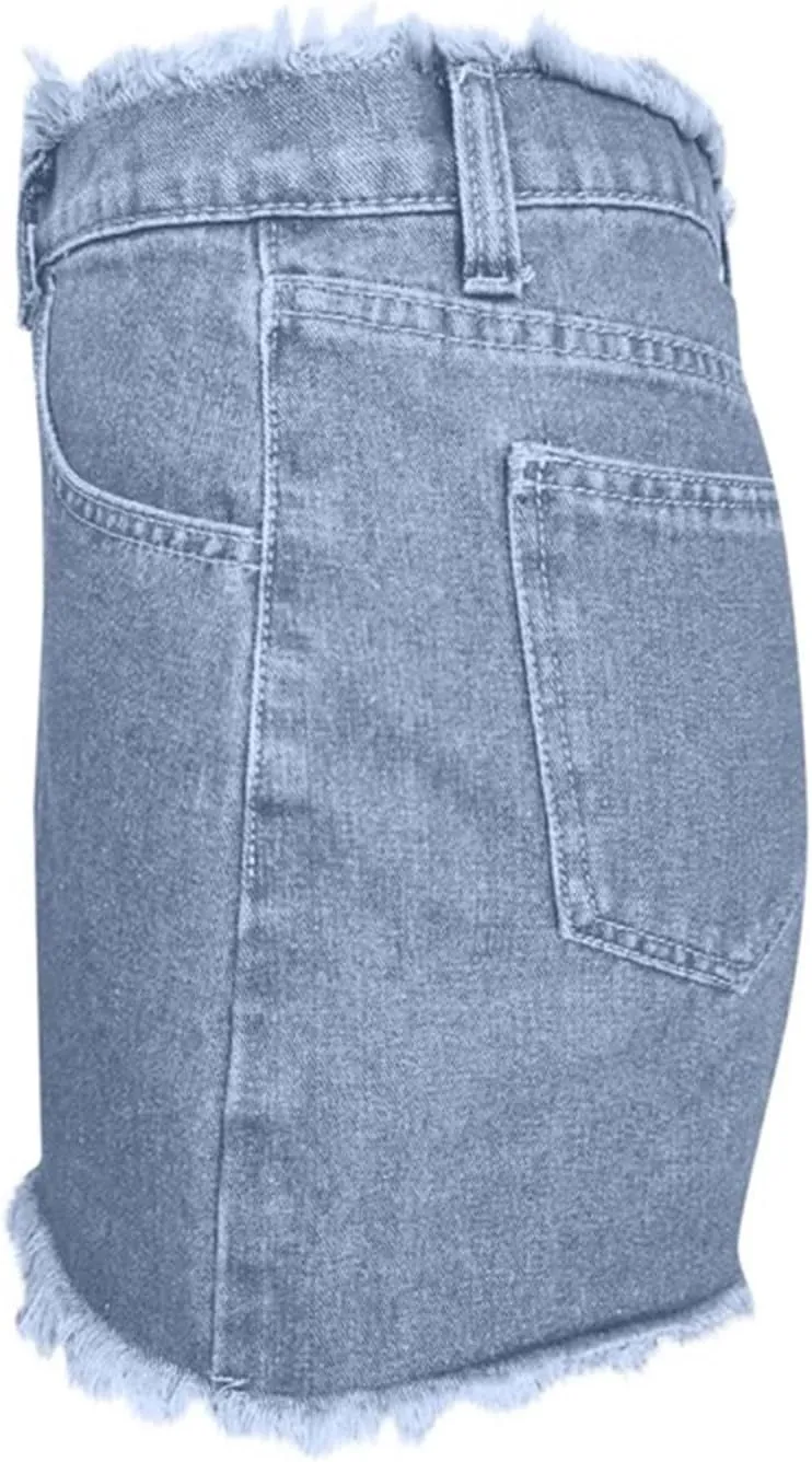 HGps8w Women's Raw Hem Rippe High Waisted Jean Shorts Trendy Casual 2025 Summer Stretchy Distressed Denim Shorts with Pockets