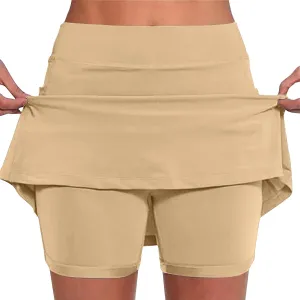 High Waisted Tennis Skirt for Women with Inner Shorts Plus Size Athletic Skorts Solid Casual Workout Built-in Shorts