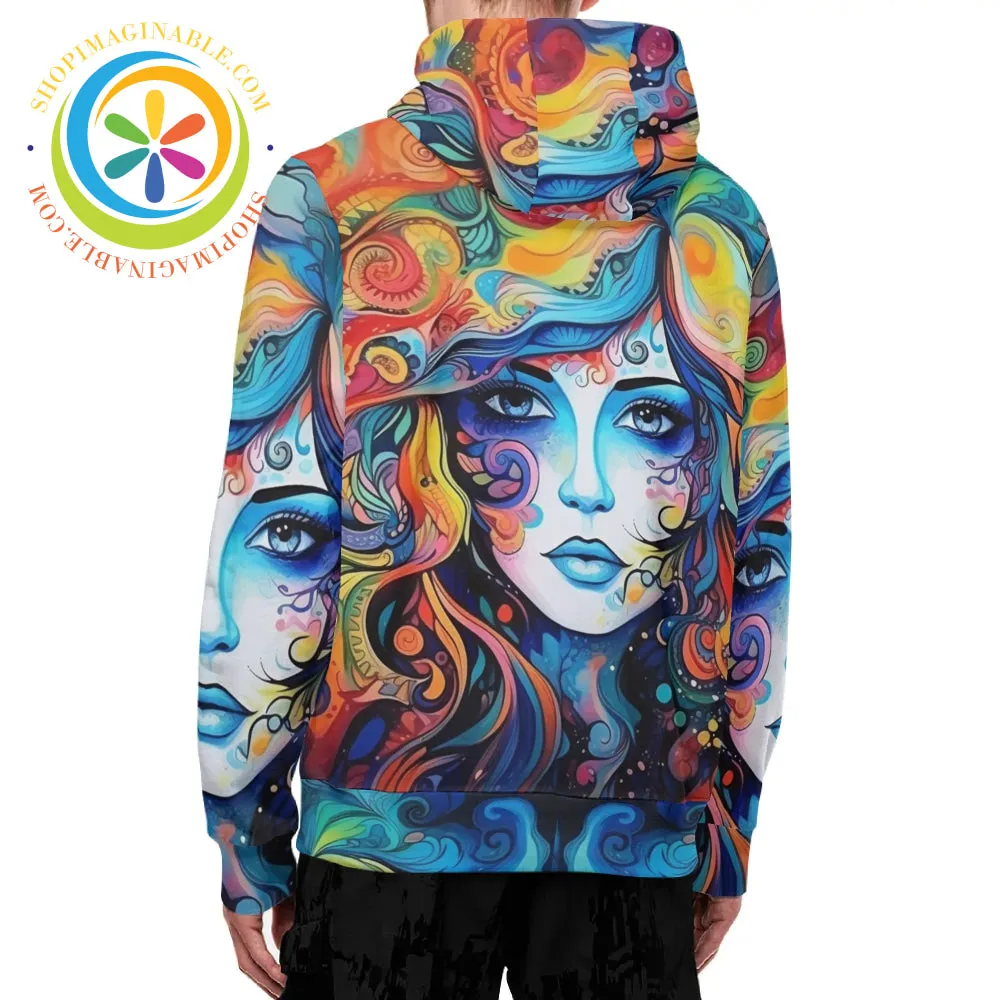 Hippy Psychedelic Full Zip Turtleneck Hoodie Streetwear