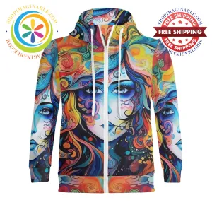 Hippy Psychedelic Full Zip Turtleneck Hoodie Streetwear
