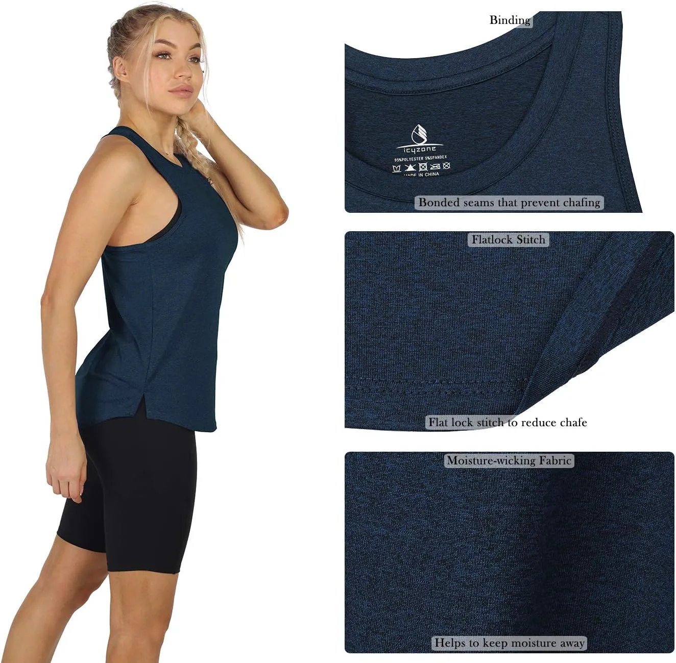 icyzone Women's Racerback Workout Tank Tops - Athletic Yoga Tops, Running Exercise Gym Shirts (Pack of 3)