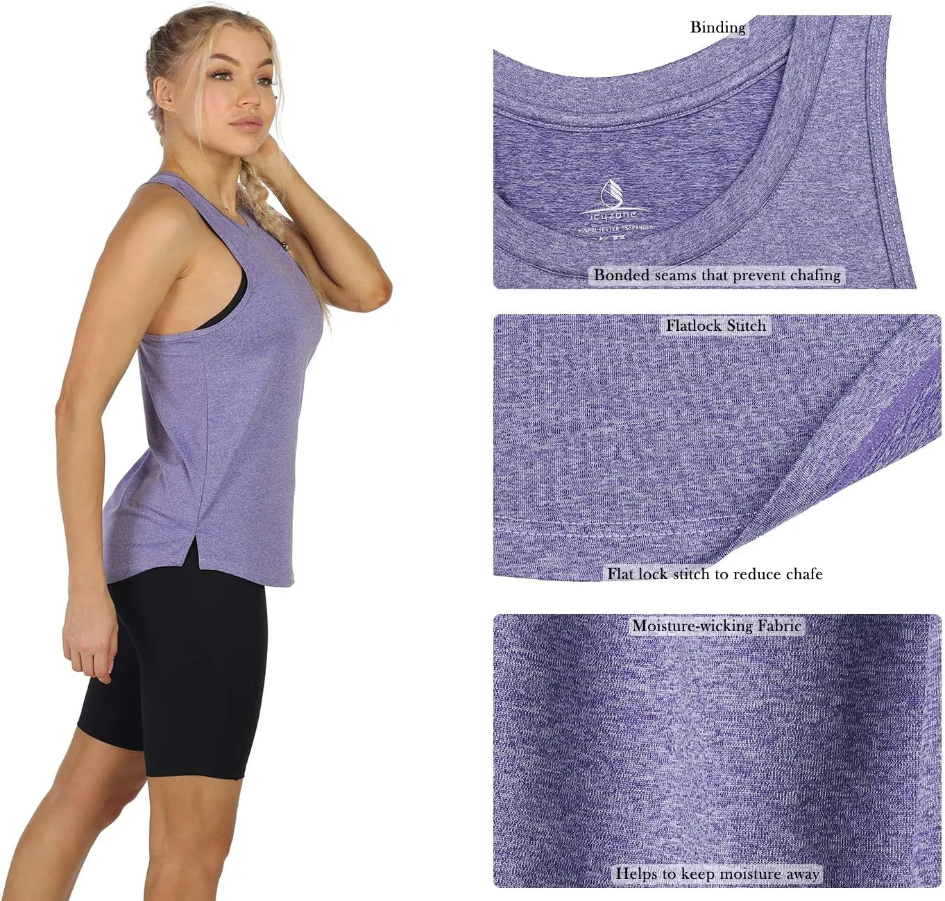 icyzone Women's Racerback Workout Tank Tops - Athletic Yoga Tops, Running Exercise Gym Shirts (Pack of 3)