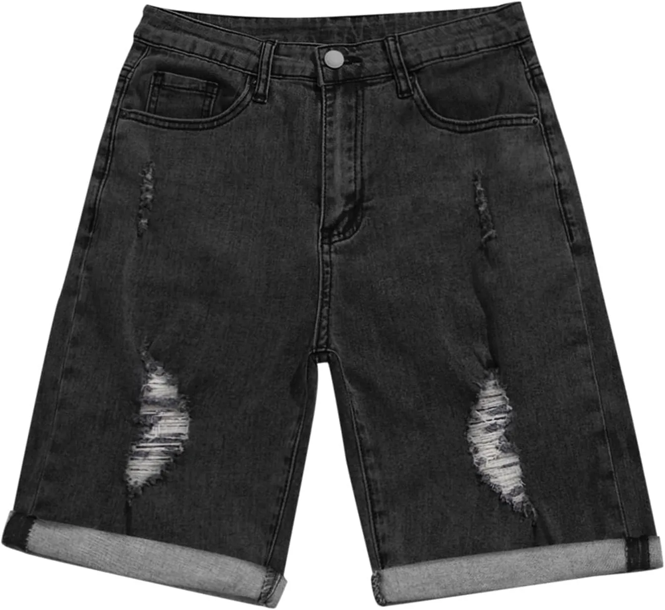 Jean Shorts for Women High Waisted Trendy Casual Summer Fold Hem Stretchy Baggy Long Knee Length Bermuda Denim Shorts