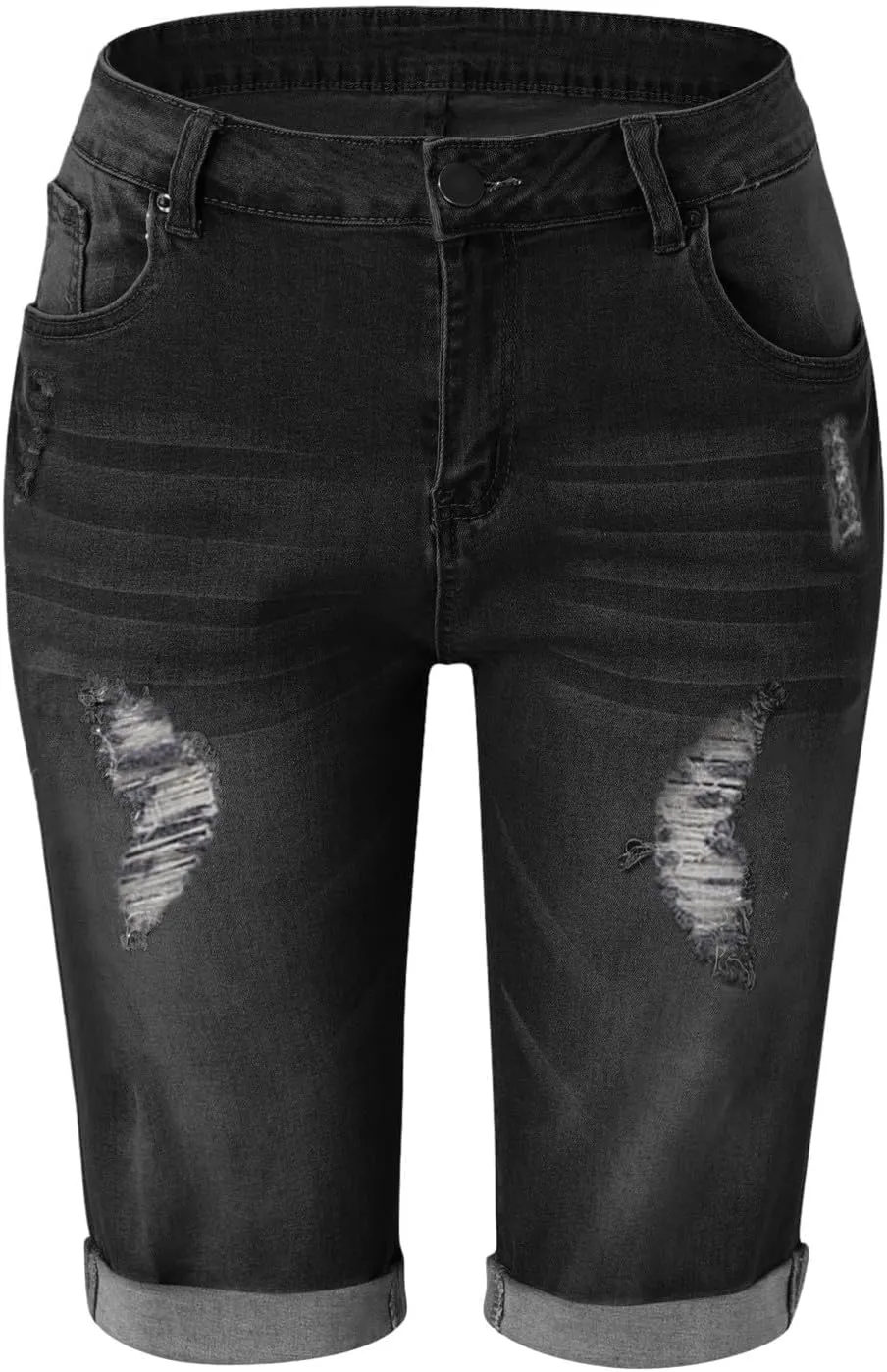 Jean Shorts for Women High Waisted Trendy Casual Summer Fold Hem Stretchy Baggy Long Knee Length Bermuda Denim Shorts
