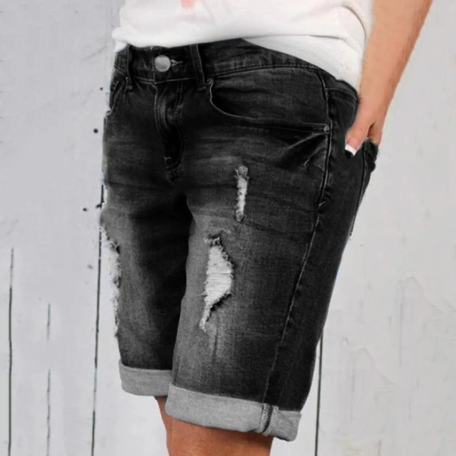 Jean Shorts for Women High Waisted Trendy Casual Summer Fold Hem Stretchy Baggy Long Knee Length Bermuda Denim Shorts