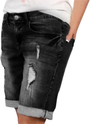 Jean Shorts for Women High Waisted Trendy Casual Summer Fold Hem Stretchy Baggy Long Knee Length Bermuda Denim Shorts