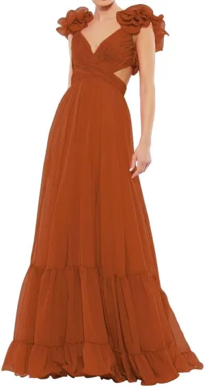 JNXIANGW Chiffon Ruffle Prom Dresses for Women V-Neck Bridesmaid Dresses Backless Long Formal Evening Gowns