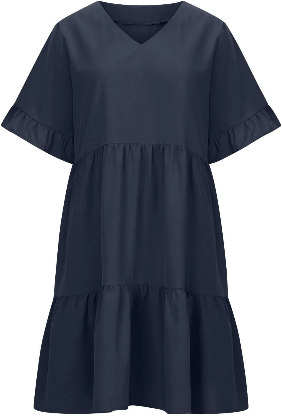 JOAU Dresses for Women Summer 2025 V Neck Short Ruffle Sleeve A Line Tiered Flowy Casual Trendy Mini Beach Dress with Pockets