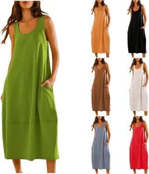 JOAU Women's Casual Sleeveless Backless Maxi Dress 2025 Summer Tank Dresses Scoop Neck Loose Beach Sundress with Pockets