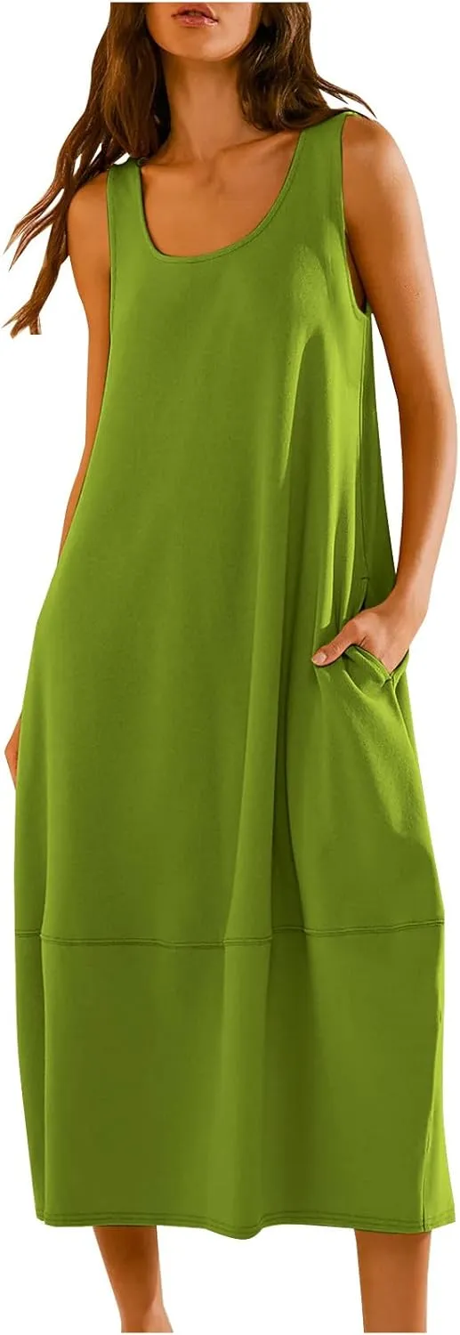 JOAU Women's Casual Sleeveless Backless Maxi Dress 2025 Summer Tank Dresses Scoop Neck Loose Beach Sundress with Pockets