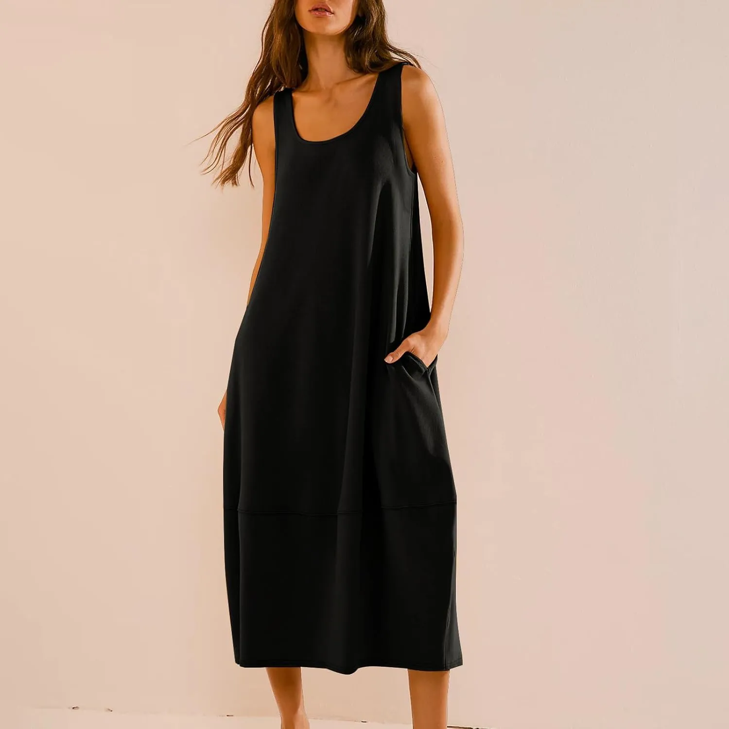 JOAU Women's Casual Sleeveless Backless Maxi Dress 2025 Summer Tank Dresses Scoop Neck Loose Beach Sundress with Pockets