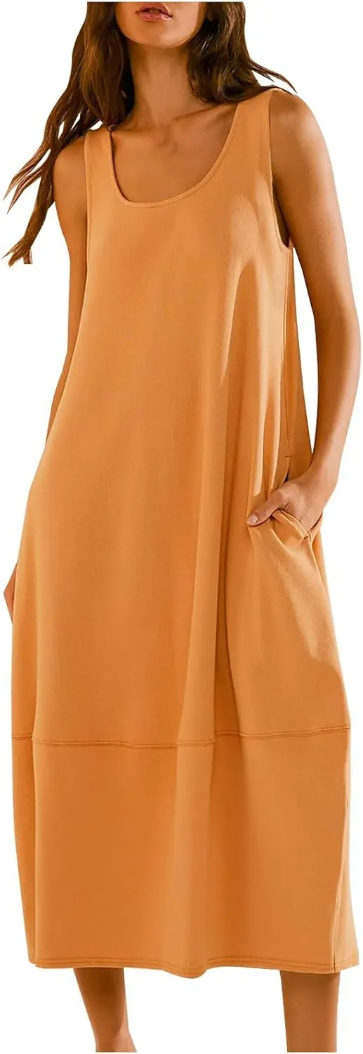 JOAU Women's Casual Sleeveless Backless Maxi Dress 2025 Summer Tank Dresses Scoop Neck Loose Beach Sundress with Pockets