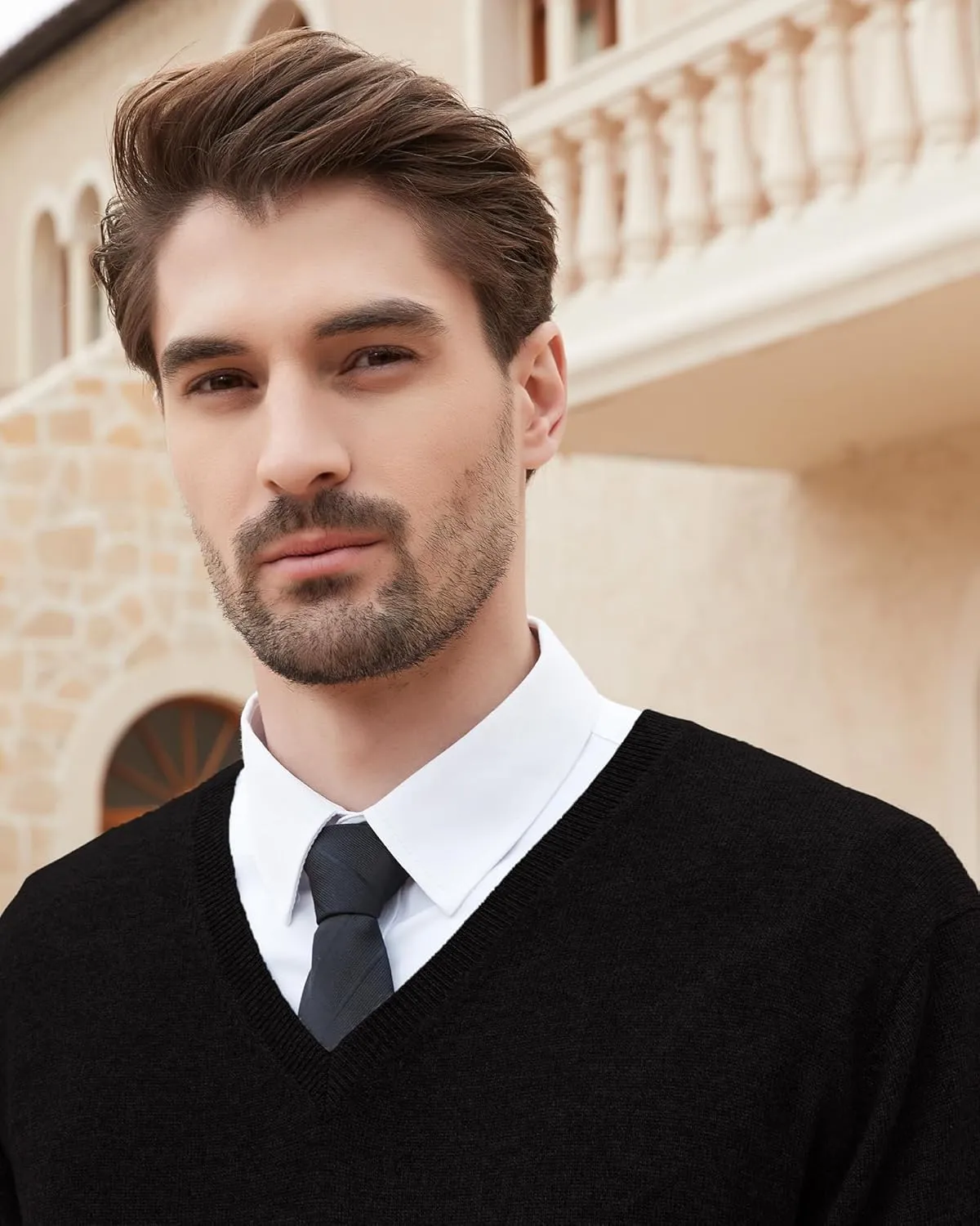 Kallspin Men's Wool Blend V-Neck Sweater Relax Fit Knit Pullover for Fall Winter