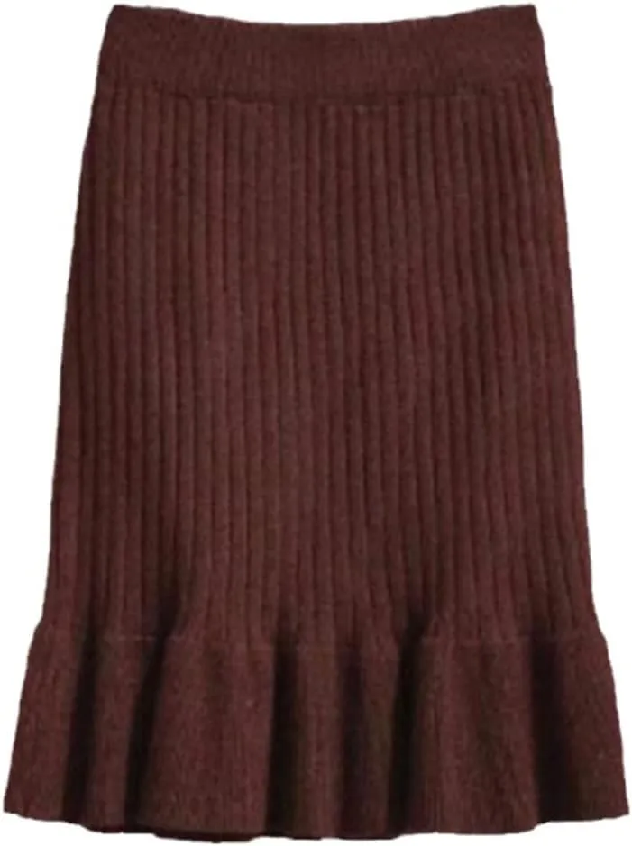 KEHAIOO Women Elastic Waist Drawstring Skirts Knitted Medium Long Skirts Spring Autumn Midi Skirt Casual Office Skirts