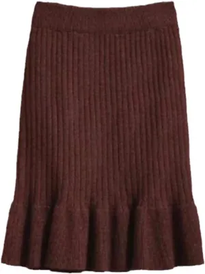KEHAIOO Women Elastic Waist Drawstring Skirts Knitted Medium Long Skirts Spring Autumn Midi Skirt Casual Office Skirts
