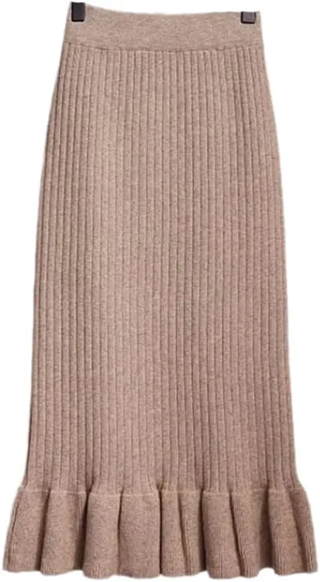 KEHAIOO Women Elastic Waist Drawstring Skirts Knitted Medium Long Skirts Spring Autumn Midi Skirt Casual Office Skirts