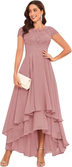 Lace Applique Mother of The Bride Dresses for Wedding Tea Length Chiffon A Line Formal Evening Gown