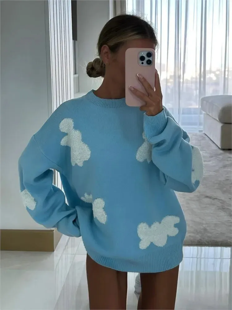 Lady Glams - Women’s Love Embroidery Sweater: Cozy and Chic for Autumn/Winter Fashion