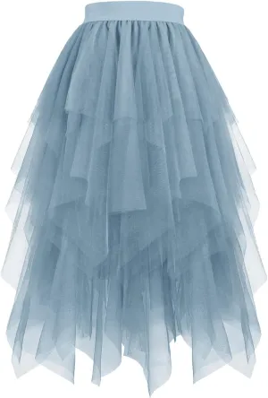 Layered Tulle Skirt for Women Gothic Asymmetrical Mesh Maxi Skirts Fashion High Waist Costume Style