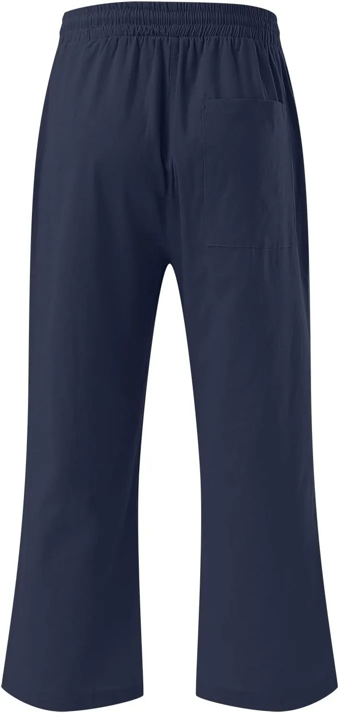 Linen Capri Pants For Women Petite Short Light Weight Casual Summer Straight Leg Cropped Trousers High Waist Pants