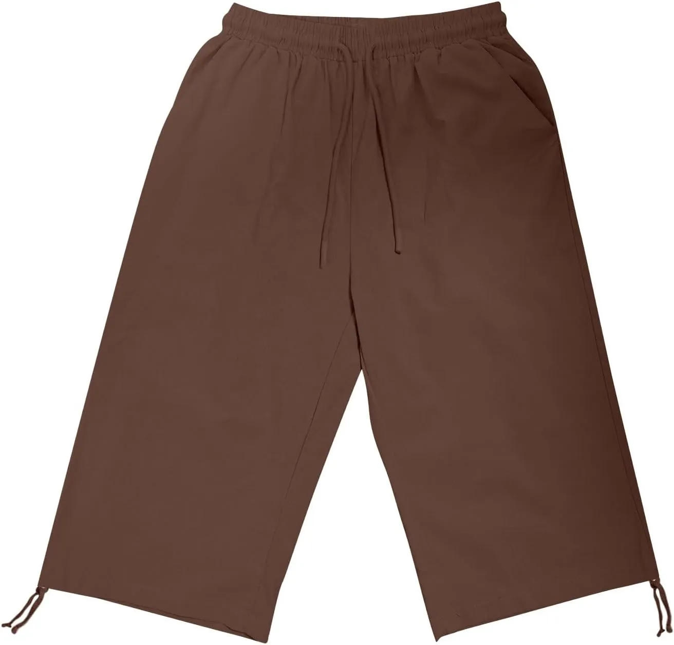 Linen Capri Pants for Womens High Waisted Drawstring Wide Leg Summer Capris Lightweight Elastic Casual Trousers